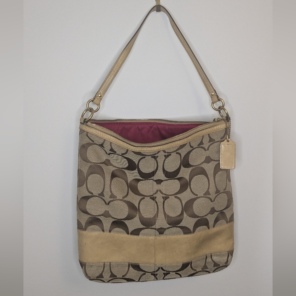 Coach Hallie Signature Canvas Large Shoulder Bag - Brown, tan, pink - Picture 10 of 11